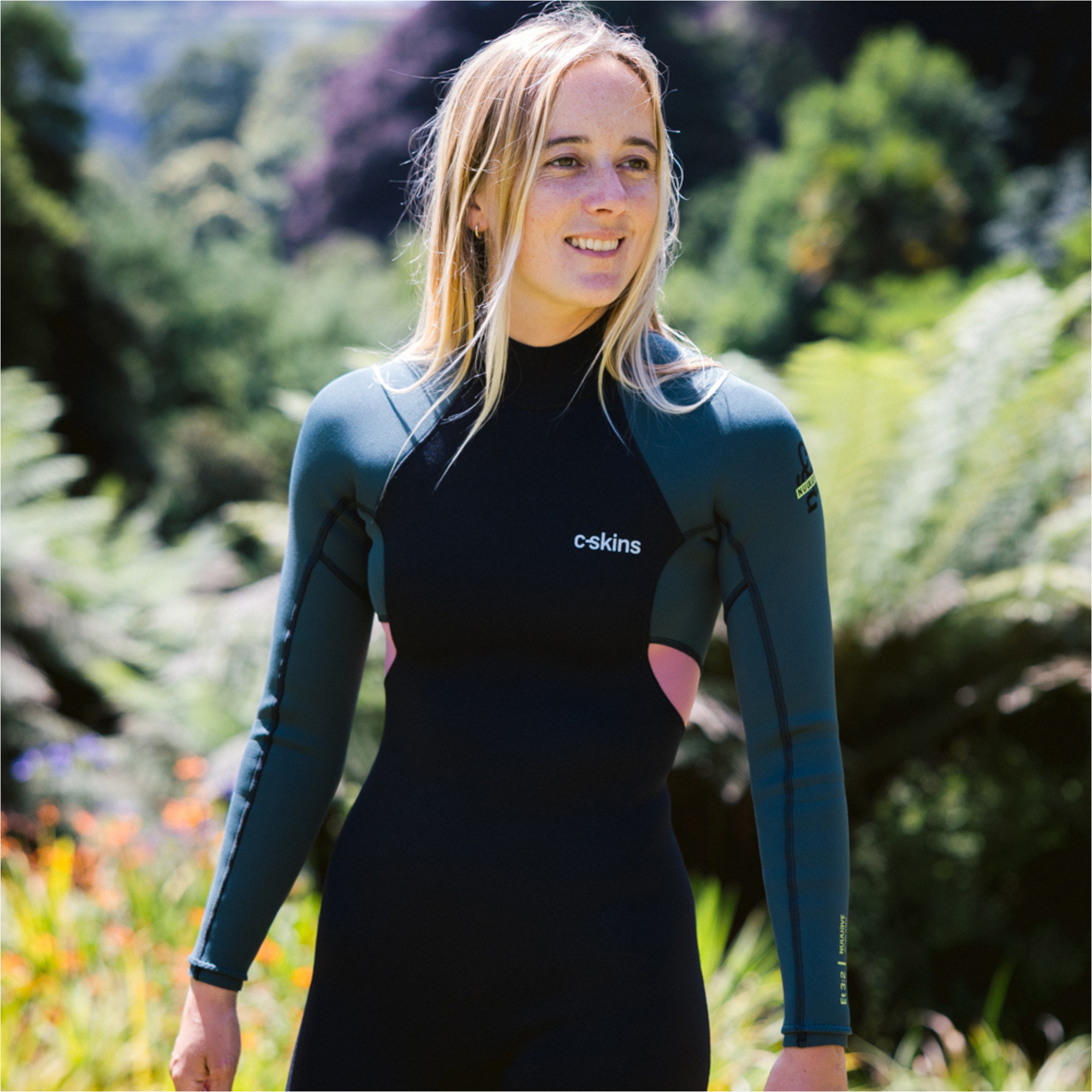 2026 C-Skins Dame Nuwave Element 3/2mm Back Zip Våddragt C-NEL32STW - Black / Skovgrøn / Rosa